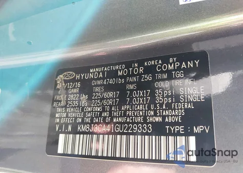 2016 Hyundai Tucson Se from USA, damaged, VIN KM8J3CA41GU229333